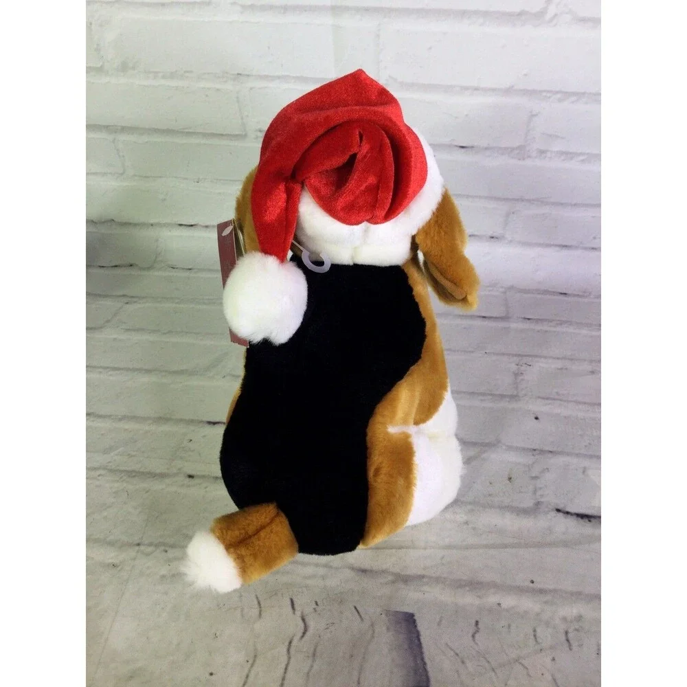 Russ Berrie Christmas Buddy Beagle Puppy Dog Plush Stuffed Animal Toy Tan Black